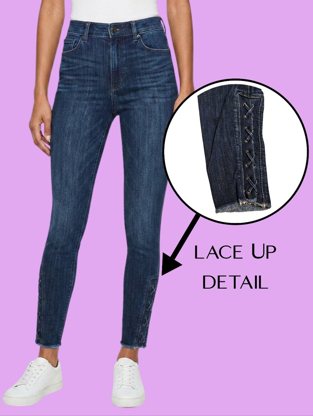 Express Dark Blue Ankle Jeans with Lace Up Detail size 6